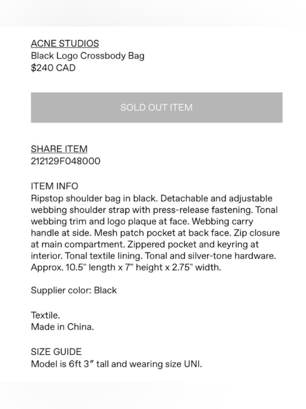 Acne Black Nylon Messenger Crossbody Bag - Picture 8 of 8